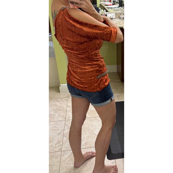 Yagi Large Velvet Velour Fairy Whimsical Witchy Punk Blouse Y2K orange blouse - Picture 4 of 8